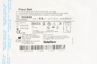 Teleflex 504555 Flexi-Set Endotracheal Tube & Stylet 5.5mmID x 7.3mmOD x 20.0mm